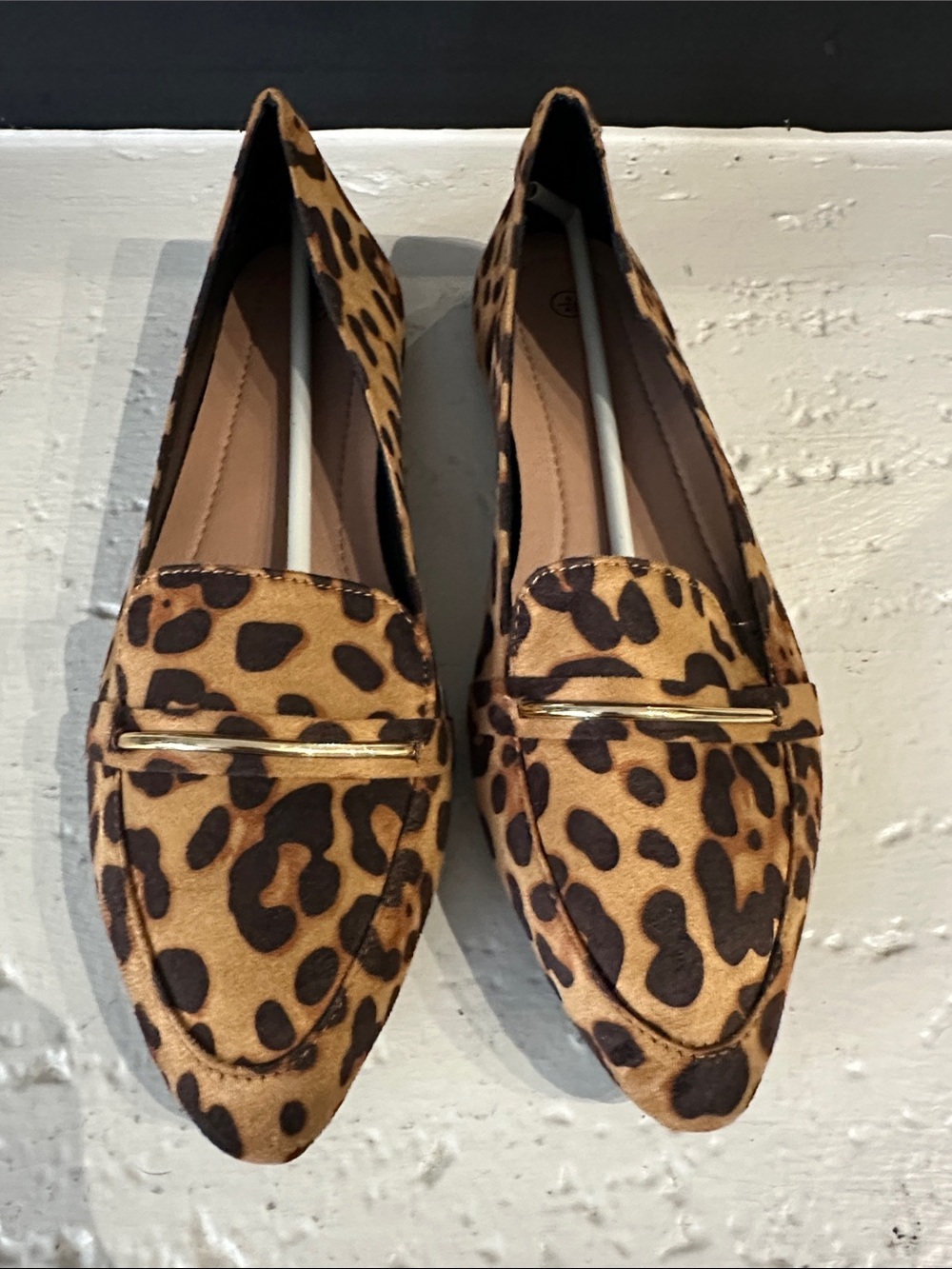 Leopard Print Pointed Loafers - Brown